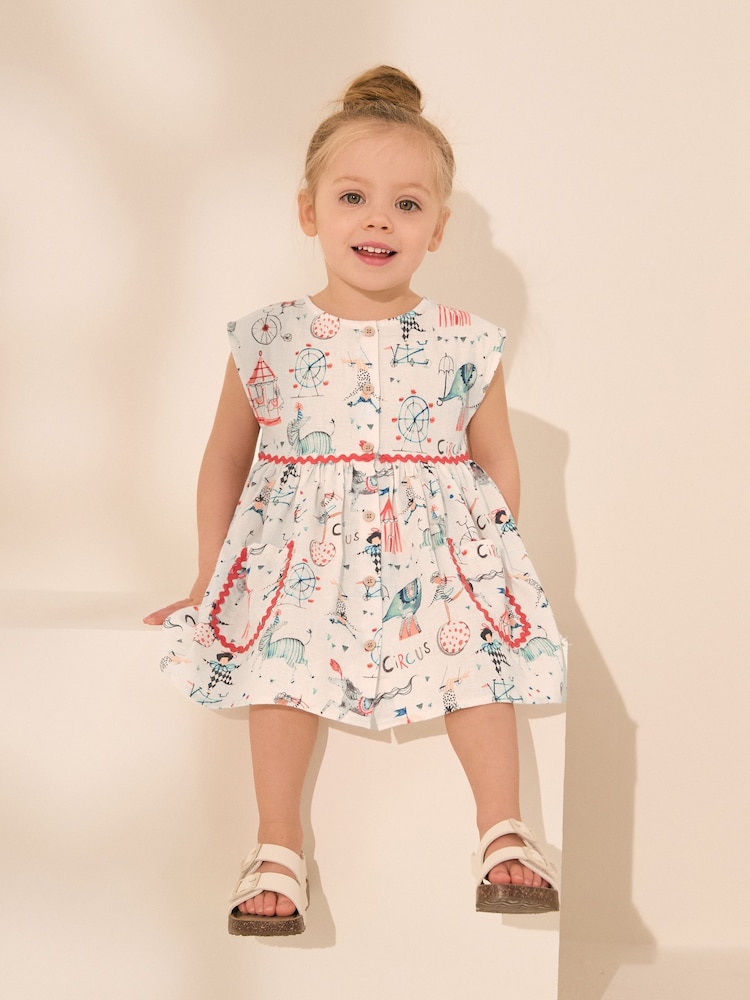 Ecru Cream Circus Button Through Summer Dress (3mths-10yrs) - Image 1 of 8