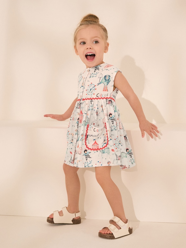 Ecru Cream Circus Button Through Summer Dress (3mths-10yrs) - Image 2 of 8