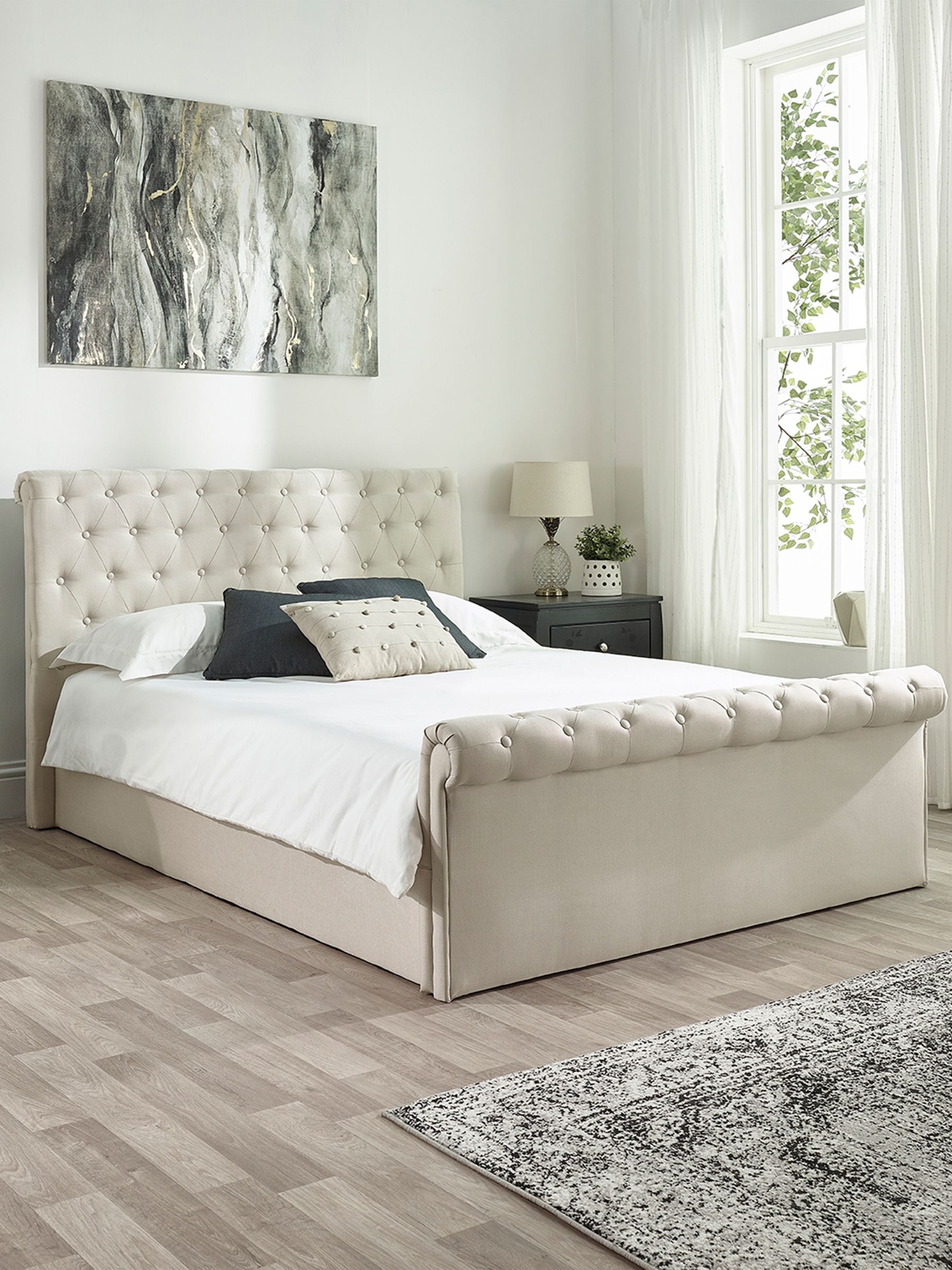 Aspire - Ottoman Bed - King Size - Cream - Linen - Image 2