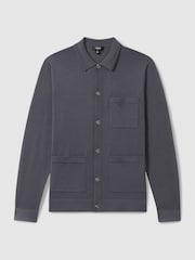 Blackend modra - Reiss Munich Merino Wool z gumbi po celotni dolžini pletena jopa - Slika 2 iz 7