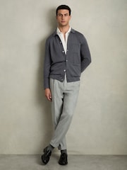 Blackend modra - Reiss Munich Merino Wool z gumbi po celotni dolžini pletena jopa - Slika 3 iz 7