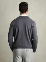 Blackend modra - Reiss Munich Merino Wool z gumbi po celotni dolžini pletena jopa - Slika 5 iz 7