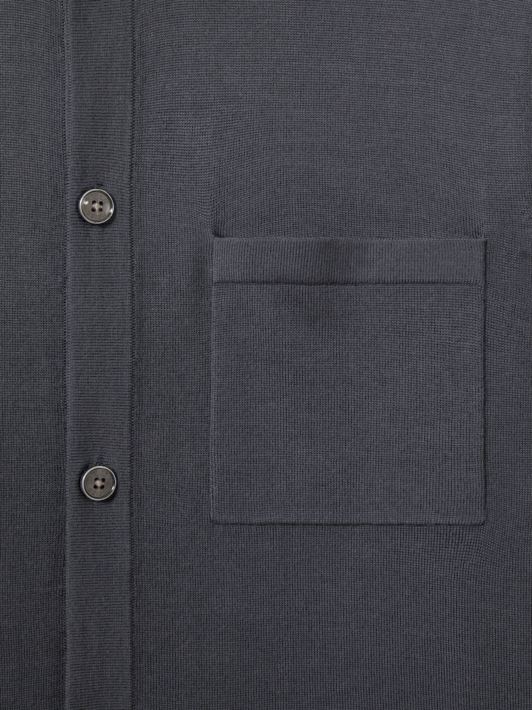 Blackend modra - Reiss Munich Merino Wool z gumbi po celotni dolžini pletena jopa - Slika 7 iz 7