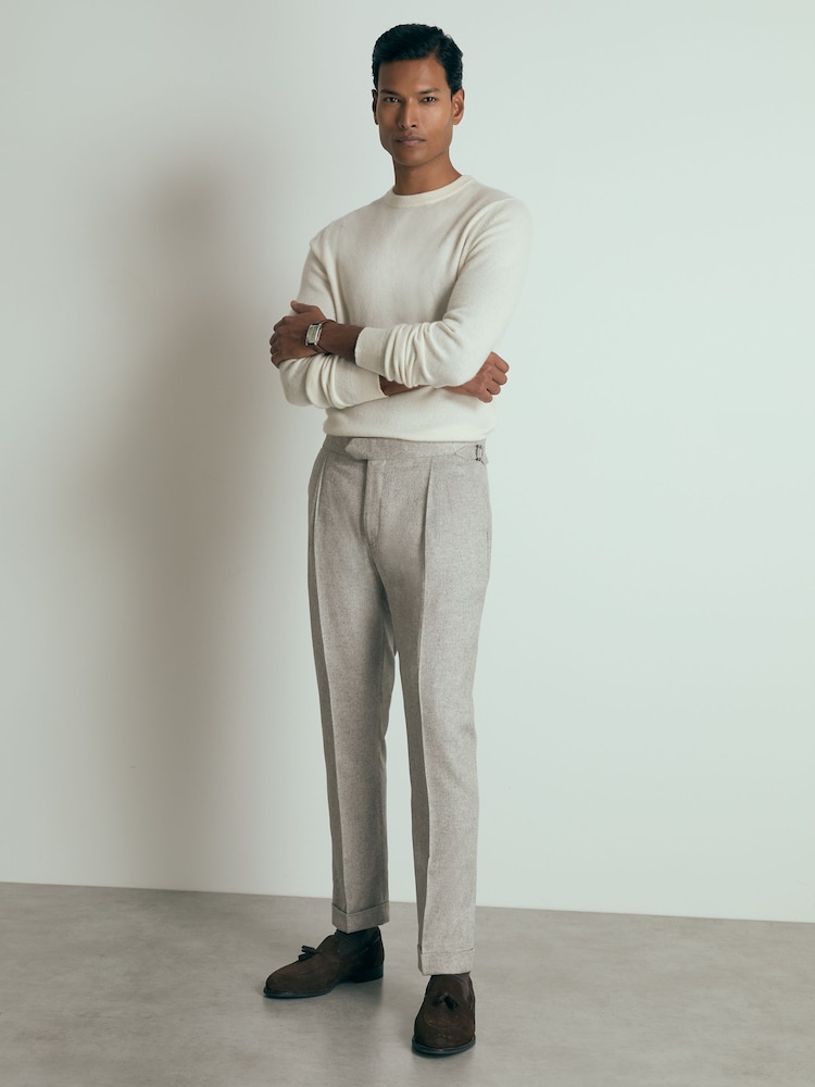 Reiss Grey Melange Gallo Atelier Tapered Wool Suit Trousers - Image 1 of 7