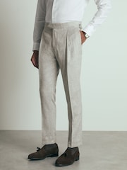 Reiss Grey Melange Gallo Atelier Tapered Wool Suit Trousers - Image 3 of 7