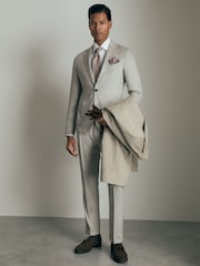Reiss Grey Melange Gallo Atelier Tapered Wool Suit Trousers - Image 4 of 7
