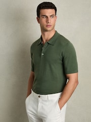 Reiss Dark Kale Green Manor Merino Wool Short-Sleeve Polo Shirt - Image 1 of 5