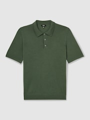 Reiss Dark Kale Green Manor Merino Wool Short-Sleeve Polo Shirt - Image 2 of 5