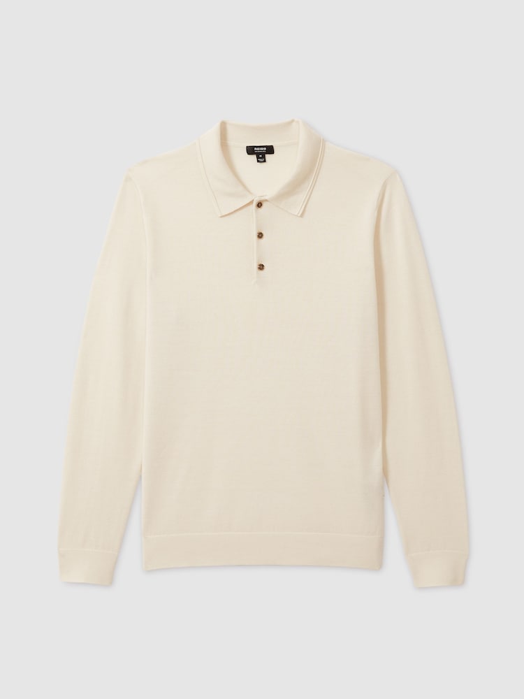 Reiss Snow White Trafford Merino Wool Polo Shirt - Image 2 of 7