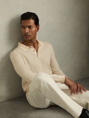 Reiss Snow White Trafford Merino Wool Polo Shirt - Image 6 of 7