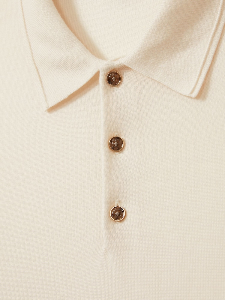 Reiss Snow White Trafford Merino Wool Polo Shirt - Image 7 of 7