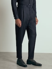 Reiss Navy Gallo Atelier Tapered Wool Suit Trousers - Image 3 of 6