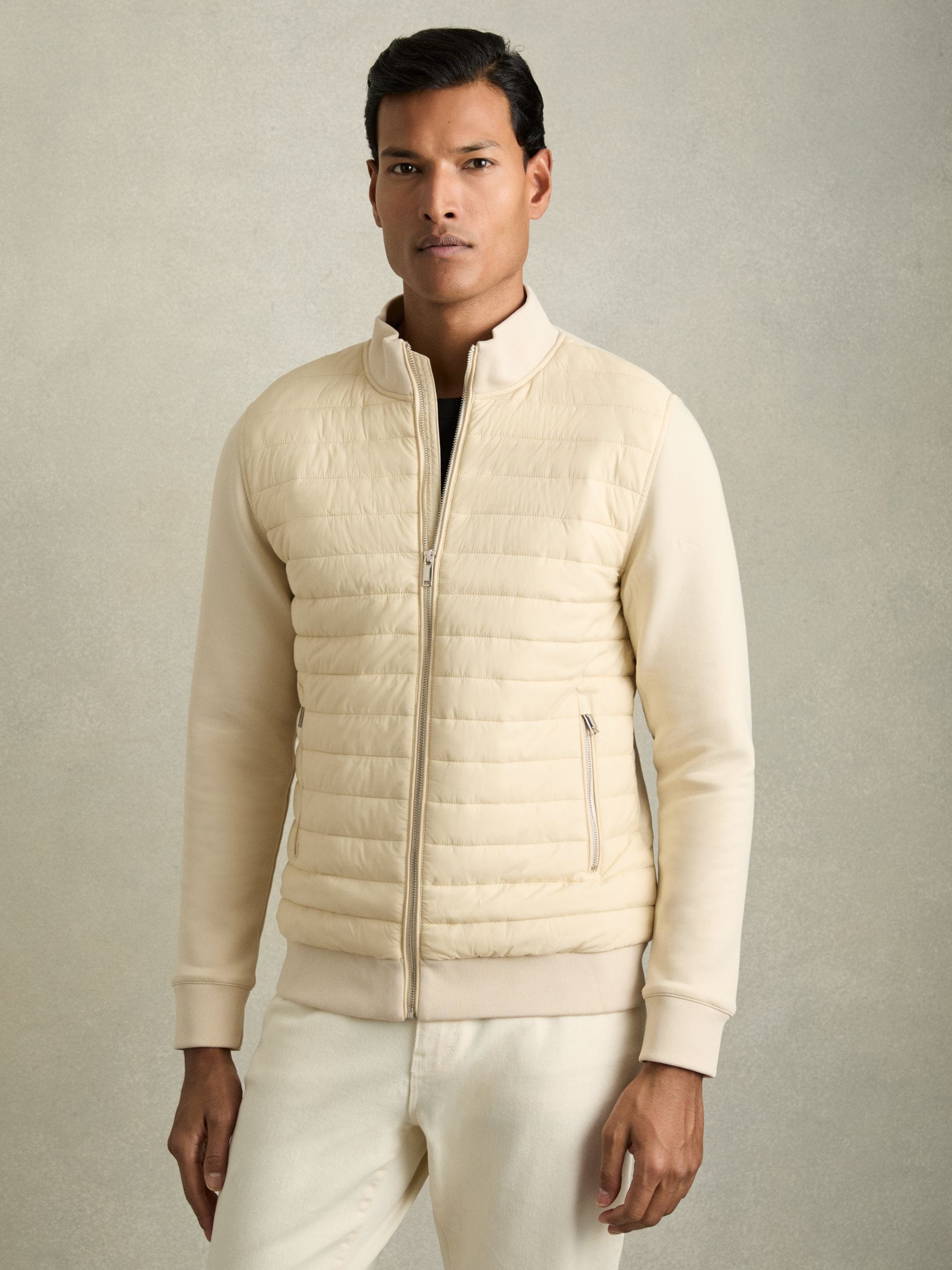 Buy Reiss Light Stone Freddie Interlock Hybrid Funnel-Neck Jacket from the  Next UK online shop