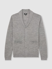Reiss Warm Grey Melange Taunton Merino Wool Shawl-Collar Cardigan - Image 2 of 6