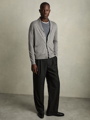 Reiss Warm Grey Melange Taunton Merino Wool Shawl-Collar Cardigan - Image 3 of 6