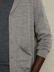 Reiss Warm Grey Melange Taunton Merino Wool Shawl-Collar Cardigan - Image 4 of 6
