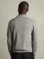 Reiss Warm Grey Melange Taunton Merino Wool Shawl-Collar Cardigan - Image 5 of 6