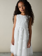 Reiss Ivory Clementine 13-14 yrs Tulle Floral-Embroidered Bridesmaid Dress - Image 3 of 4