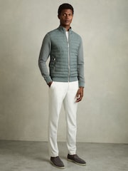 Reiss Teal Green Freddie Hybrid Quilt and Knit Zip-Through Jacket - Image 1 of 7
