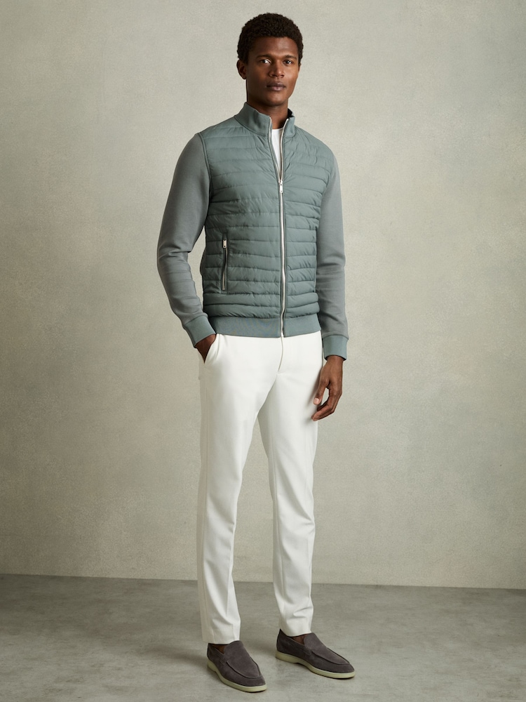 Reiss Teal Green Freddie Hybrid Quilt and Knit Zip-Through Jacket - Image 1 of 7