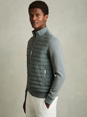 Reiss Teal Green Freddie Hybrid Quilt and Knit Zip-Through Jacket - Image 3 of 7