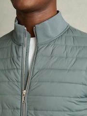 Reiss Teal Green Freddie Hybrid Quilt and Knit Zip-Through Jacket - Image 4 of 7