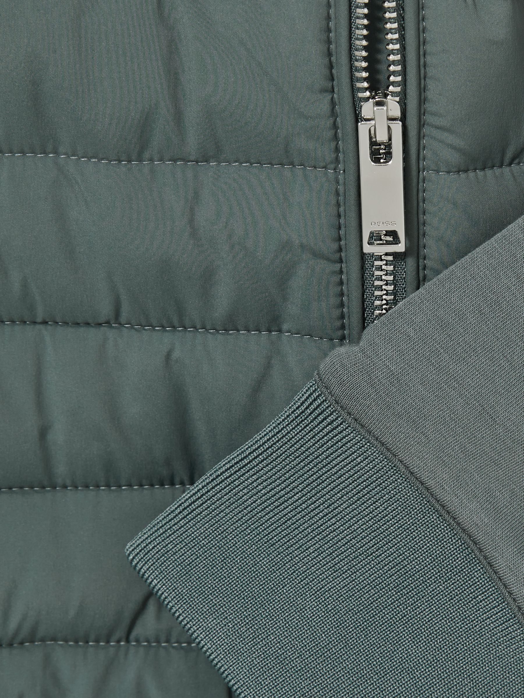 Buy Reiss Teal Green Freddie Hybrid Quilt and Knit Zip-Through