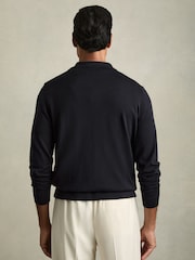 Mornarica - Reiss Munich Merino Wool z gumbi po celotni dolžini pletena jopa - Slika 5 iz 7