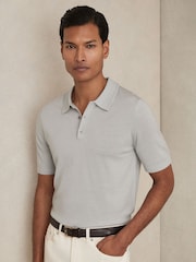 Reiss Iced Blue Manor Merino Wool Short-Sleeve Polo Shirt - Image 1 of 6