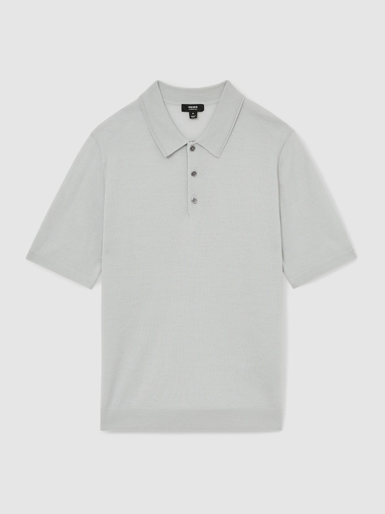 Reiss Iced Blue Manor Merino Wool Short-Sleeve Polo Shirt - Image 2 of 6