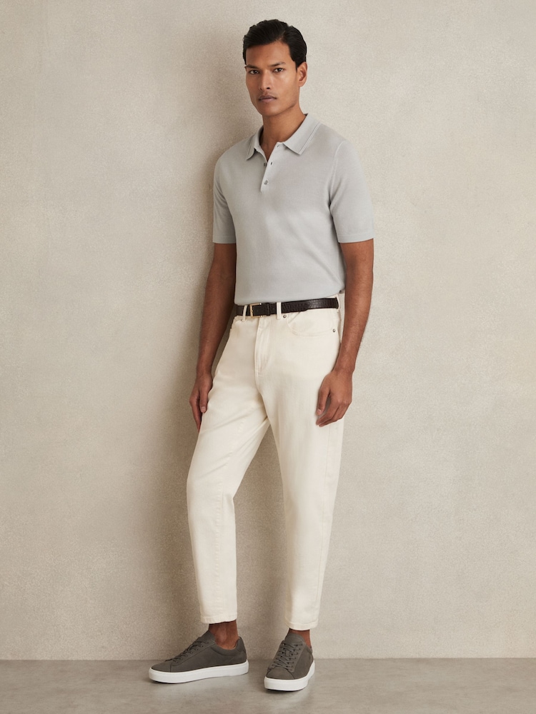 Reiss Iced Blue Manor Merino Wool Short-Sleeve Polo Shirt - Image 3 of 6