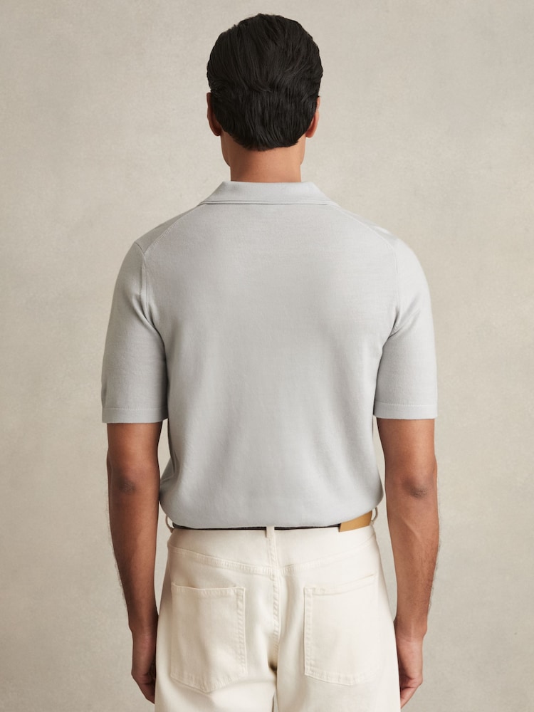 Reiss Iced Blue Manor Merino Wool Short-Sleeve Polo Shirt - Image 5 of 6