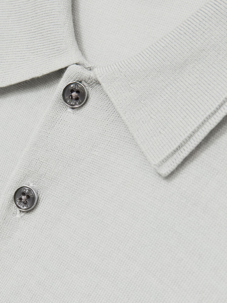 Reiss Iced Blue Manor Merino Wool Short-Sleeve Polo Shirt - Image 6 of 6