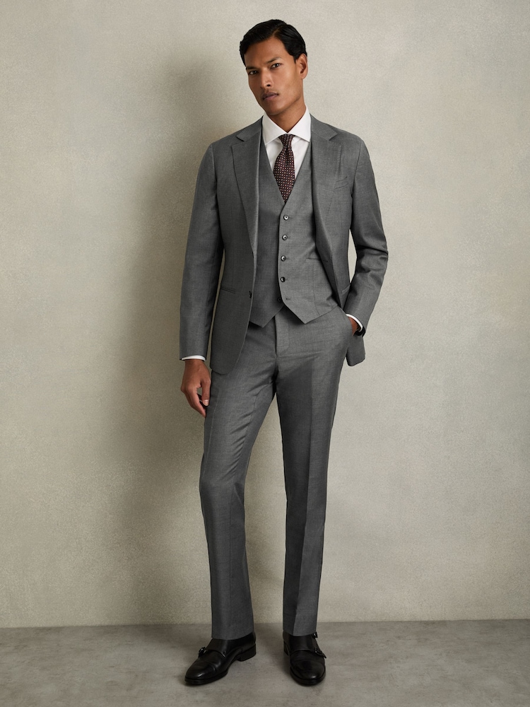Reiss Grey Aspire Slim-Fit Wool Suit Waistcoat - Image 1 of 7