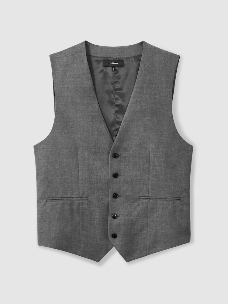 Reiss Grey Aspire Slim-Fit Wool Suit Waistcoat - Image 2 of 7