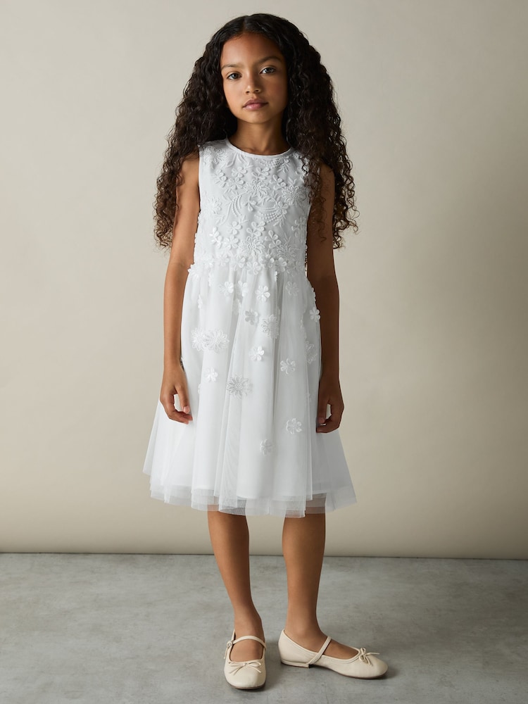 Reiss Ivory Clementine 4-9 yrs Tulle Floral-Embroidered Bridesmaid Dress - Image 1 of 4