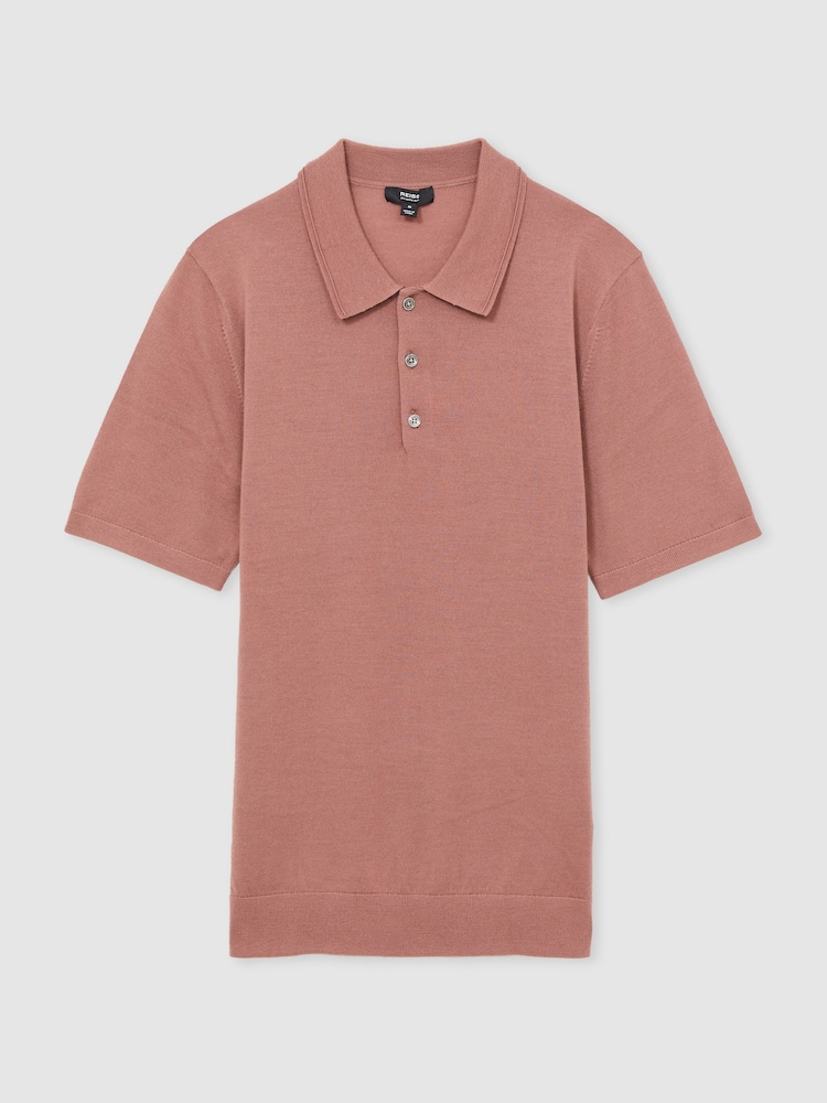 Reiss Dusty Blush Pink Manor Merino Wool Short-Sleeve Polo Shirt - Image 2 of 5