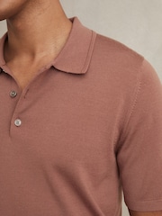 Reiss Dusty Blush Pink Manor Merino Wool Short-Sleeve Polo Shirt - Image 3 of 5