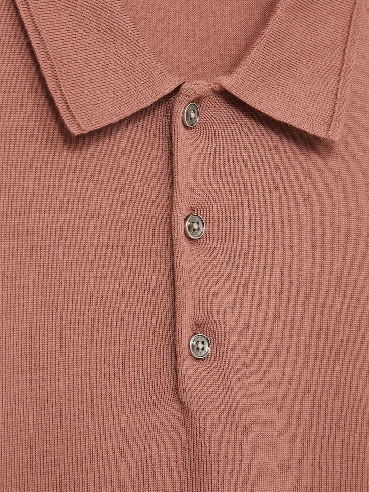 Reiss Dusty Blush Pink Manor Merino Wool Short-Sleeve Polo Shirt - Image 5 of 5
