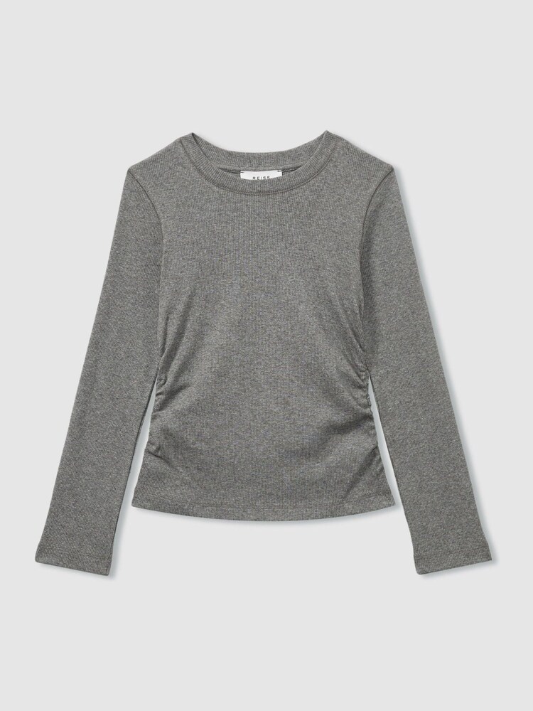 Gris - Reiss Trina Cotton Blend Ruched T-Shirt - Imagen 2 de 4
