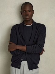Mornarica - Reiss Taunton Merino Wool Shawl-Collar pletena jopa - Slika 1 iz 7
