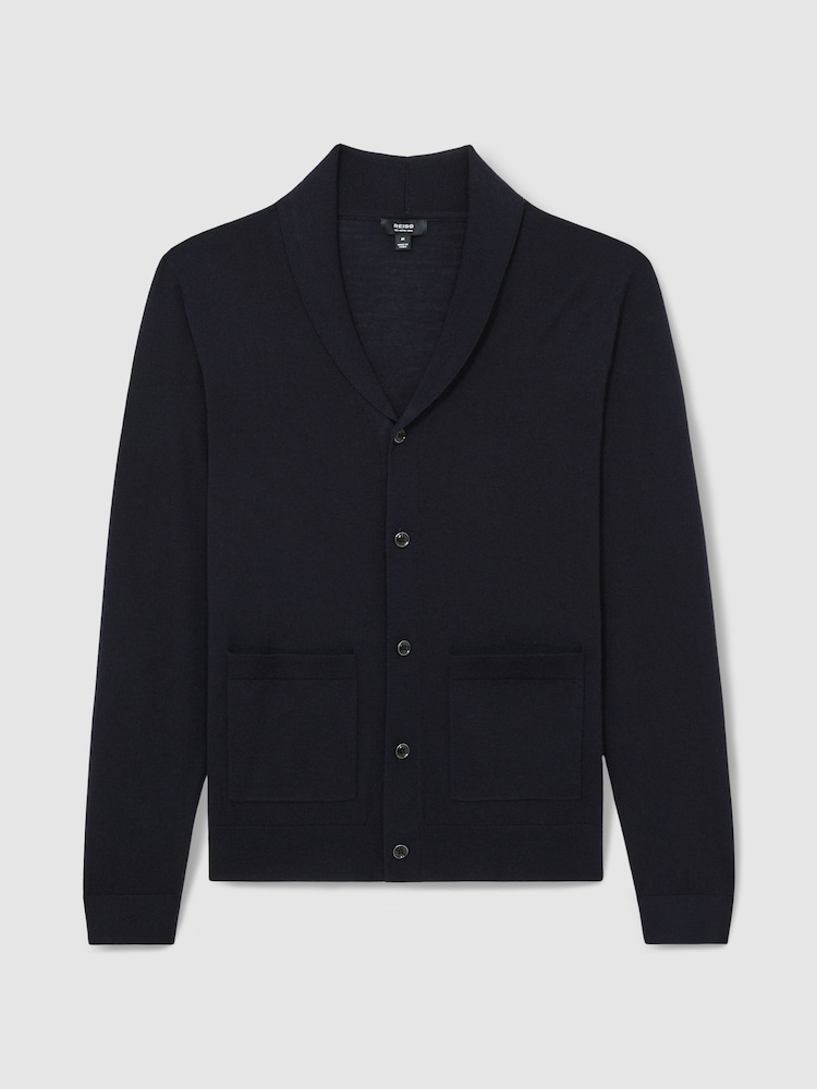 Mornarica - Reiss Taunton Merino Wool Shawl-Collar pletena jopa - Slika 2 iz 7
