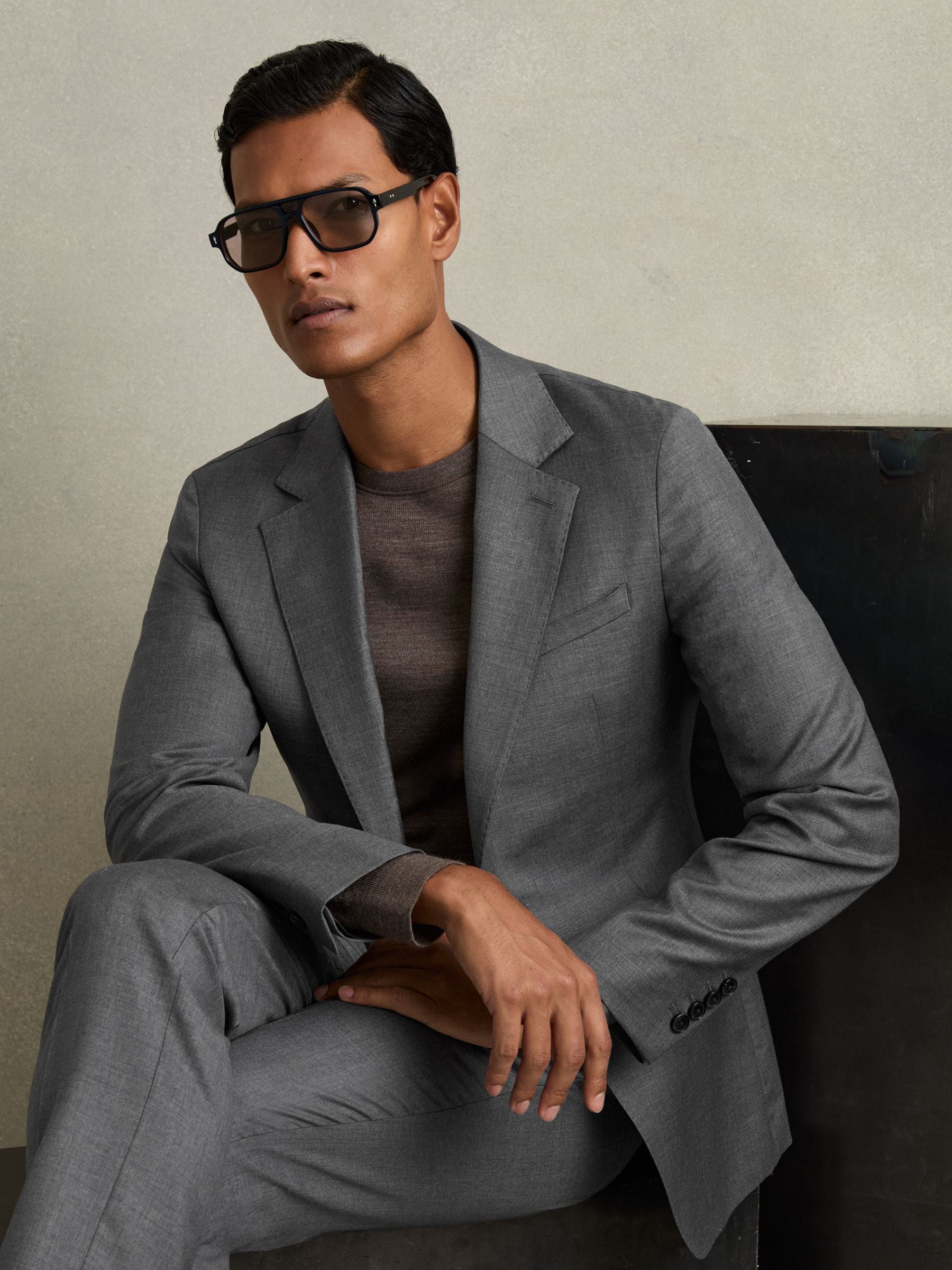 Reiss Men's Grey Aspire Slim-Fit Single Breasted Wool Suit Jacket