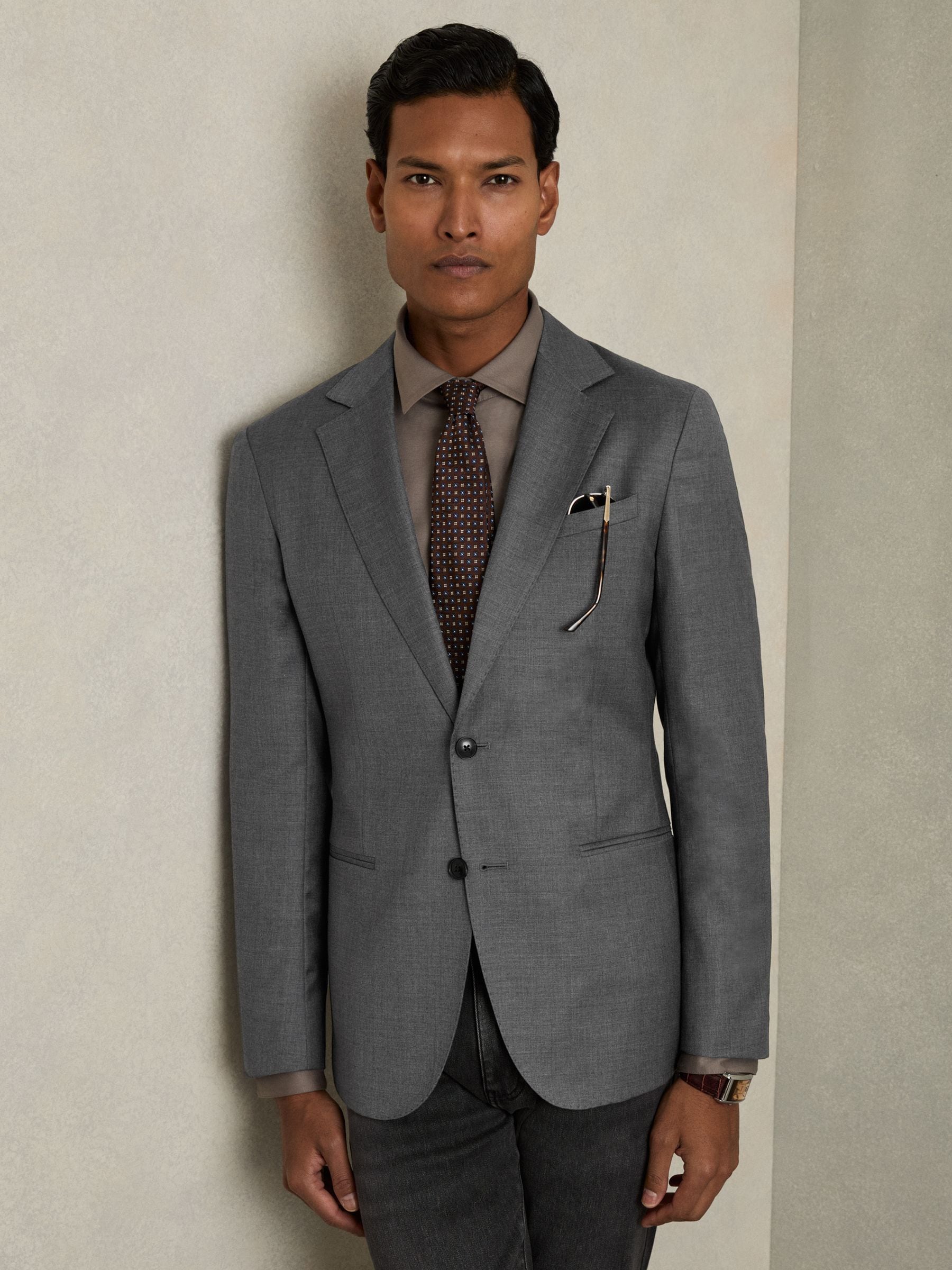最新最全の Buy Slim Jacket Suit Wool Breasted Single Aspire Grey Reiss ジャケット・アウター