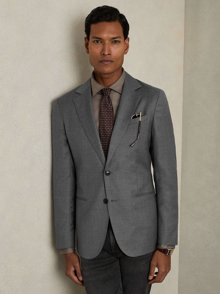 Grijs - Reiss Aspire Slim-Fit Single Breasted Wool Suit Jacket - Image 8 of 11
