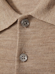 Reiss Warm Taupe Melange Trafford Merino Wool Polo Shirt - Image 6 of 6