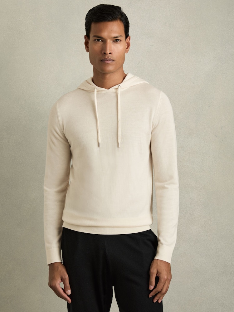 Reiss Snow White Holland Merino Wool Drawstring Hoodie - Image 1 of 6