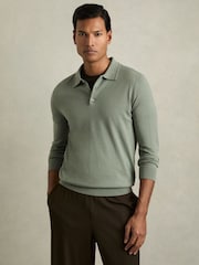 Reiss Herb Green Trafford Merino Wool Polo Shirt - Image 1 of 6