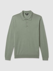 Reiss Herb Green Trafford Merino Wool Polo Shirt - Image 2 of 6