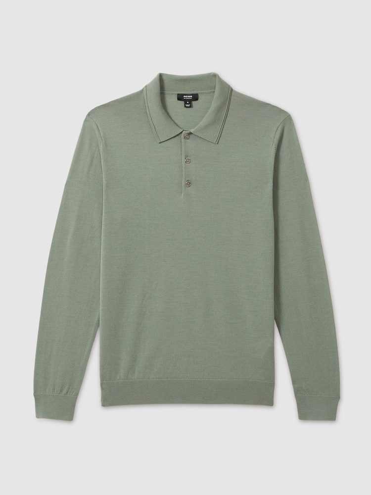 Reiss Herb Green Trafford Merino Wool Polo Shirt - Image 2 of 6